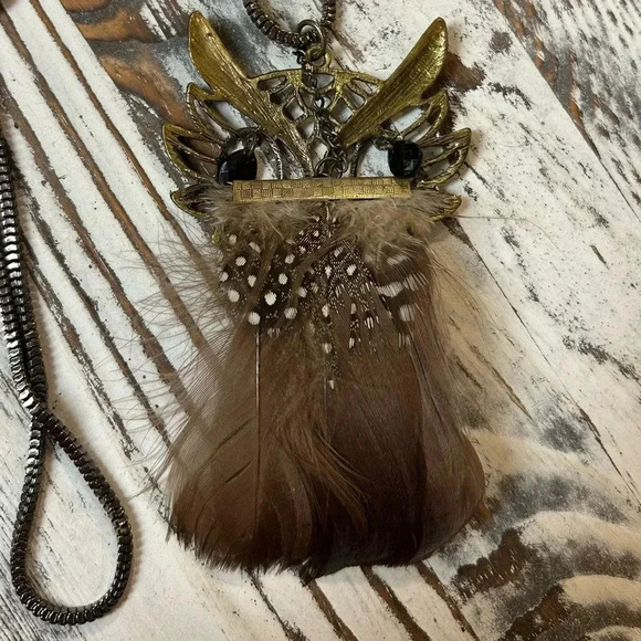 Owl Statement Necklace with 28” Chain - Picture 3 of 4